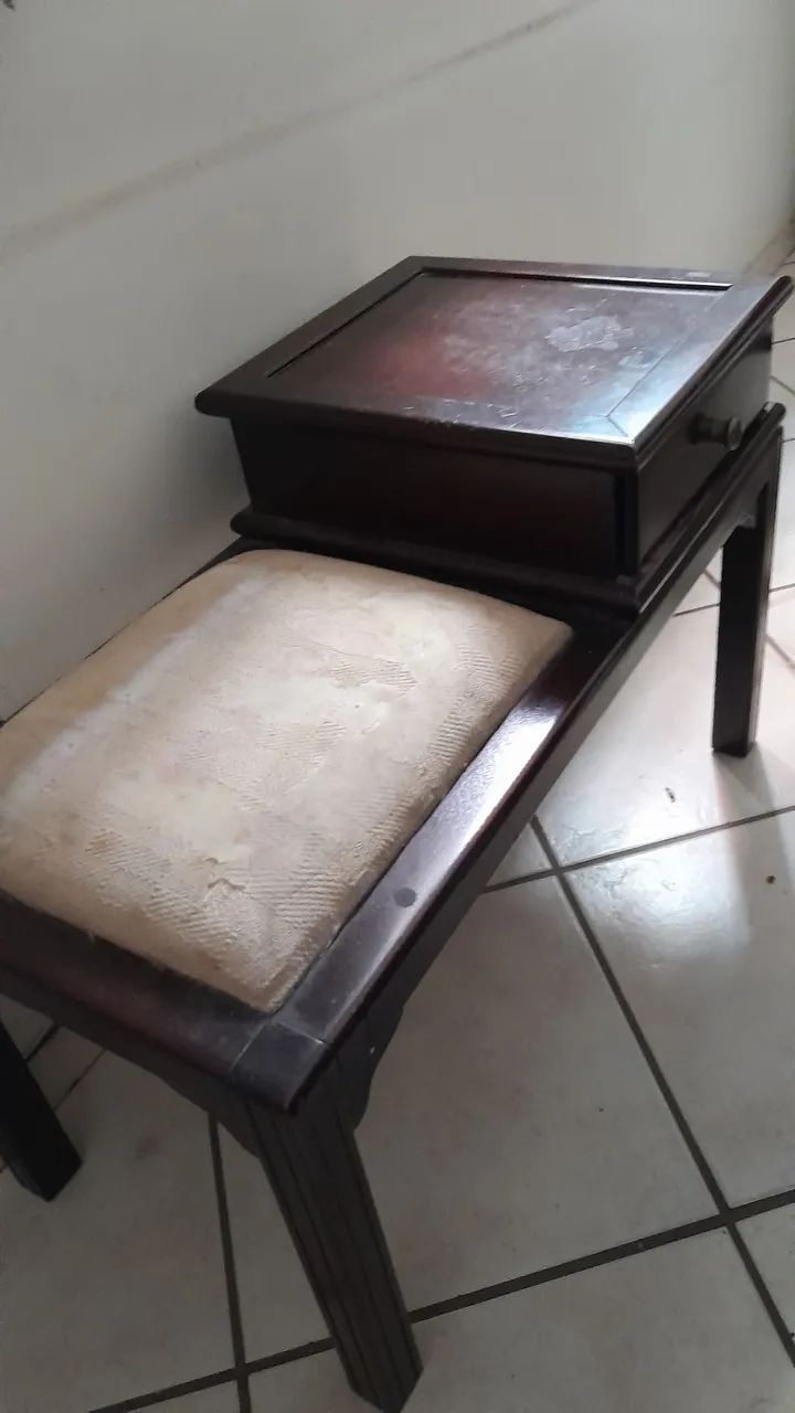 Mesinha de telefone madeira maciça com assento estofado - Foto 3
