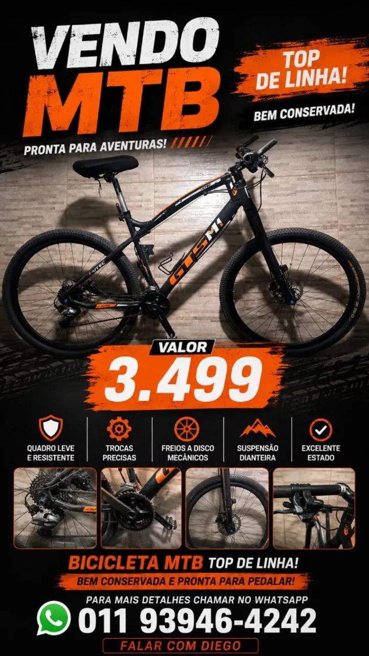 Bicicleta MTB garfo CARBONO.