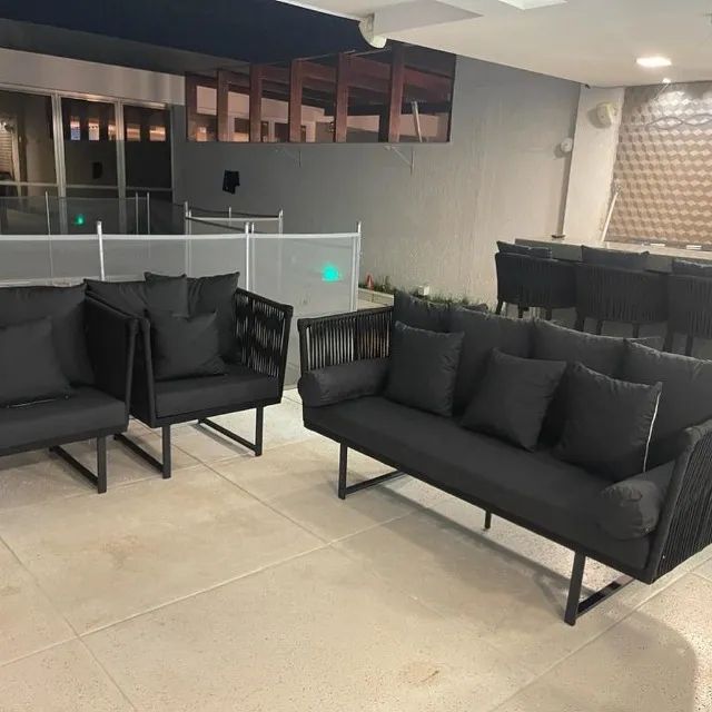 CONJUNTO SOFÁ DE CORDA NÁUTICA PRETO 