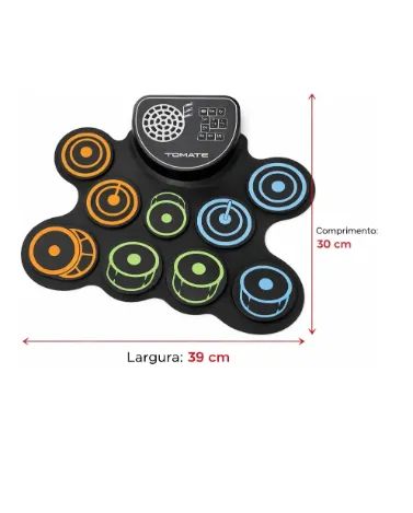 Bateria Eletrônica Com Midi Tomate 9 Pads Usb Pc Preto - Foto 4