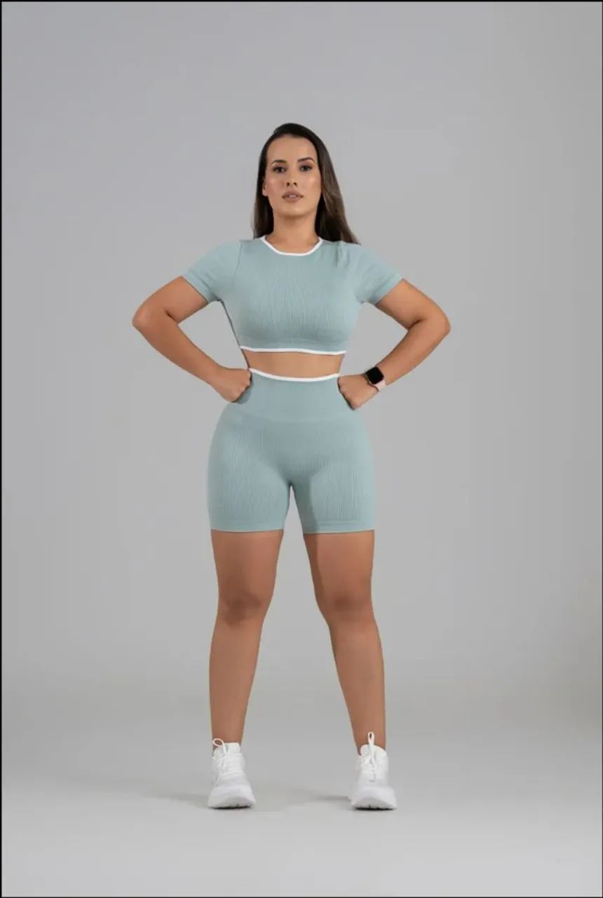 Conjunto short canelado premium academia fitnes 