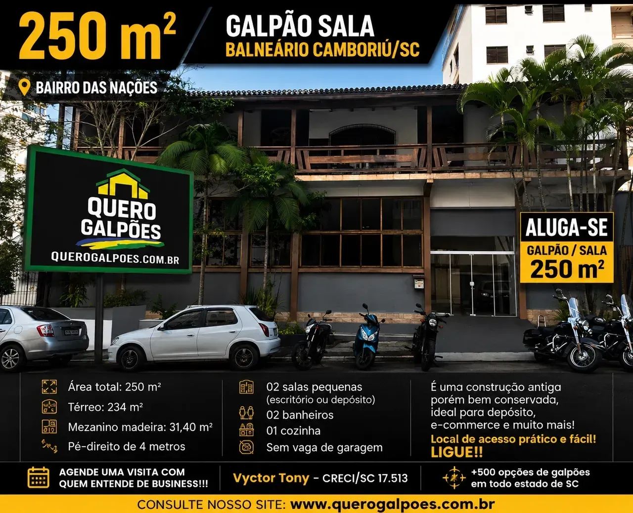 Galpão Sala 250 m2 Balneário Camboriú sc Bairro das Nasçoes