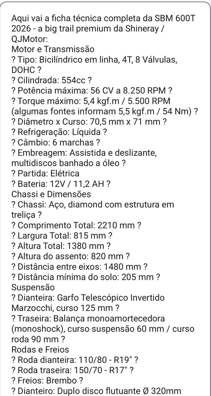Vendo SBM 600 T 2026 melhor que Honda NX500, Kawasaki Versys 650 e Morini X-Cape 650, - Foto 5