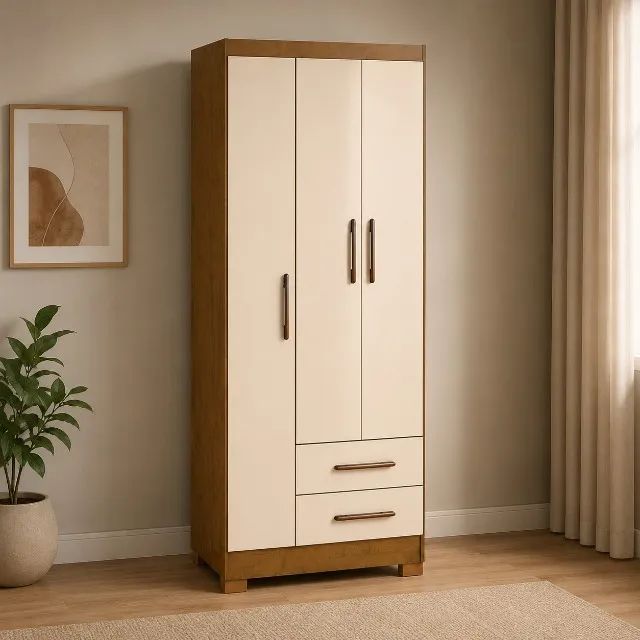 Roupeiro isis com 3 portas noce perola (em estoque)
