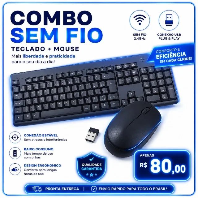 KIT TECLADO E MOUSE WIRELESS OTIMO ESTADO