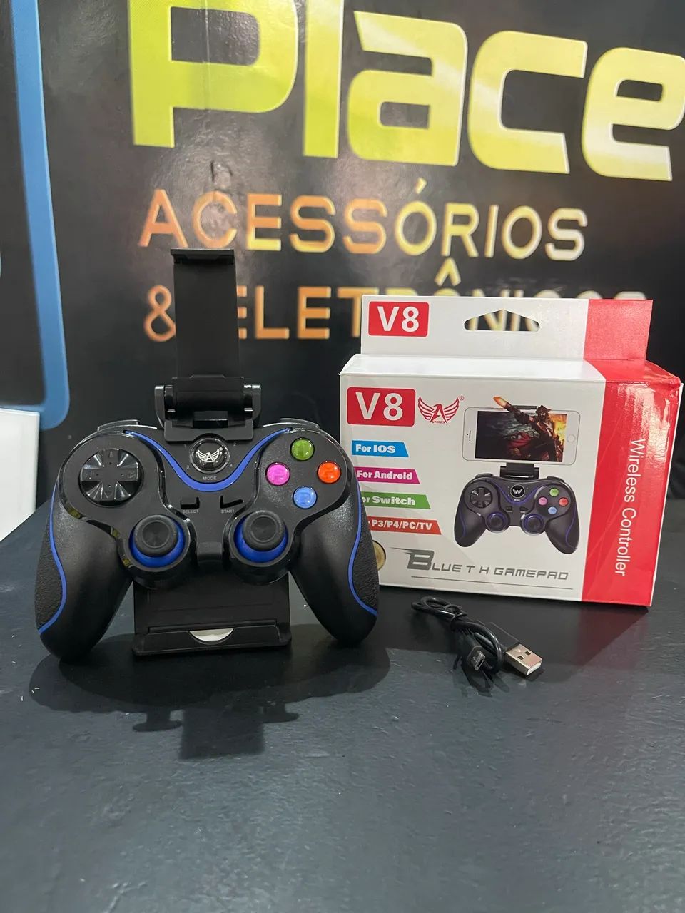 Controle Sem Fio Altomex Azul Bluetooth Para Celular Android iOS e PS3 - Foto 2