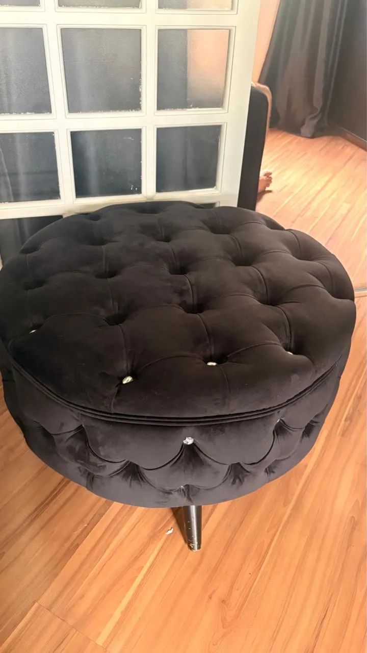 Puff preto redondo com strass  - Foto 2