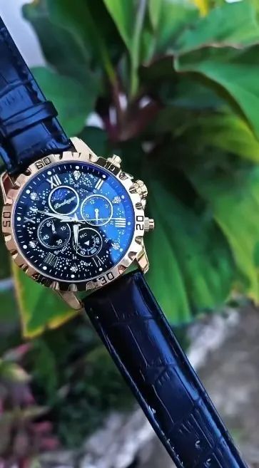 Relógio masculino POEDAGAR Couro de luxo - Azul   - Foto 4