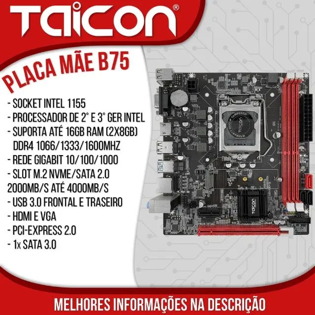Placa Mãe B75/h61 Ddr3 Lga1155- I3-i5-i7 -2-3 Ger - Foto 2