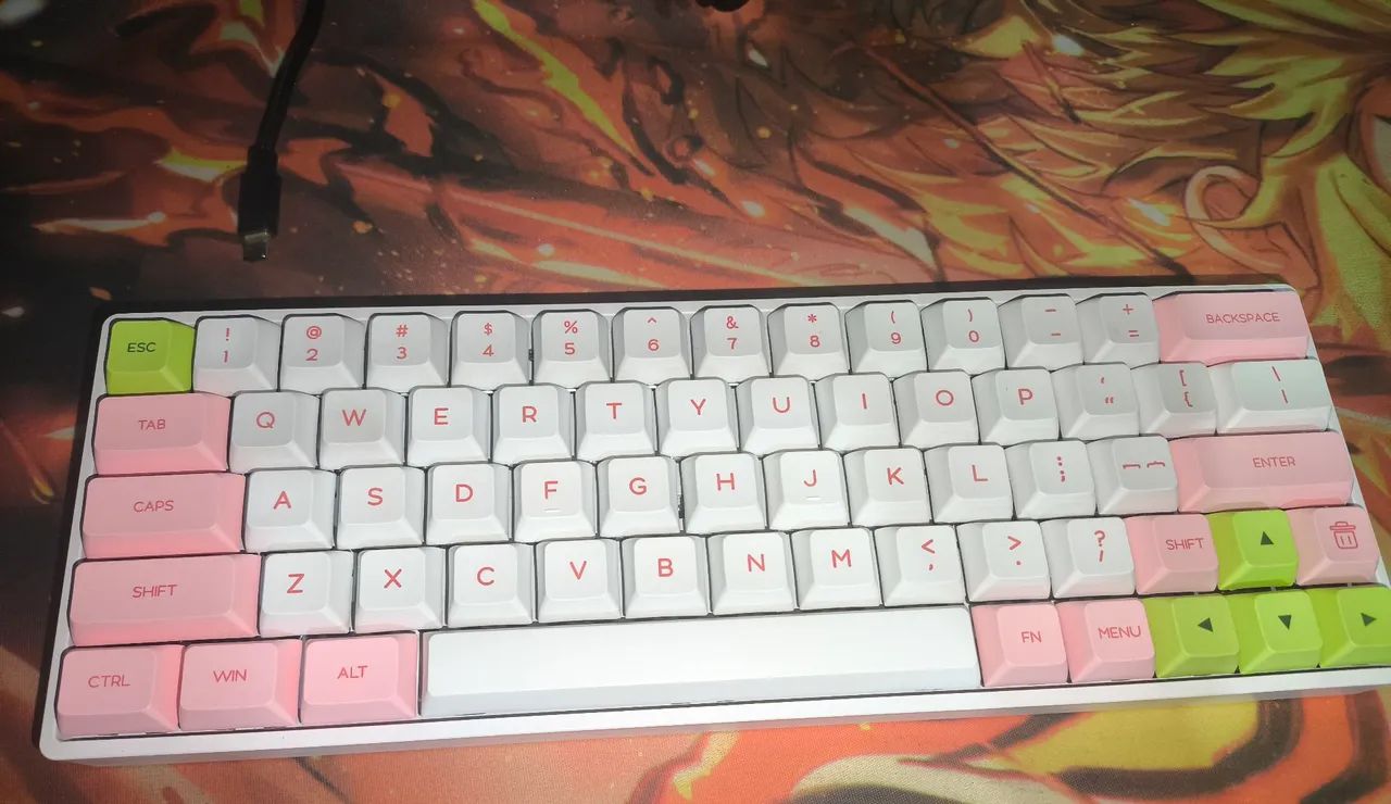 Teclado Mecânico Skyloong GK6X RGB 60% Branco Rosa e Verde - Foto 2