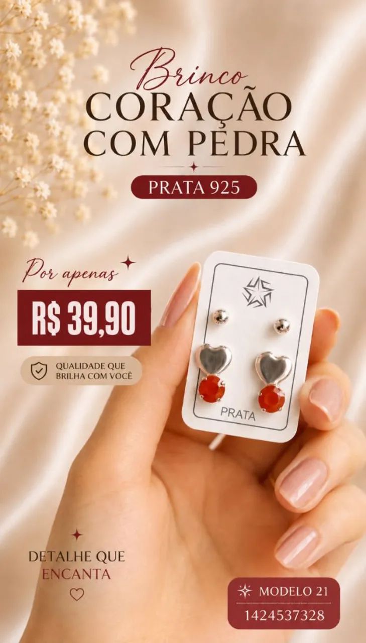 Par de Argolas Coração Cravejadas Prata 925