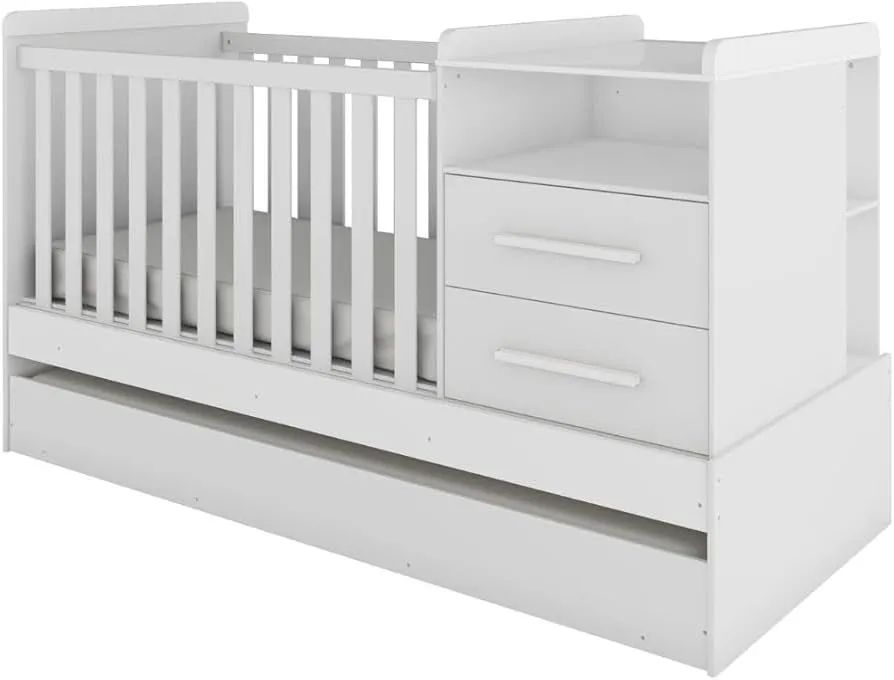 Berço Multifuncional Vini com Cama Auxiliar Peroba Branco 100% mdf