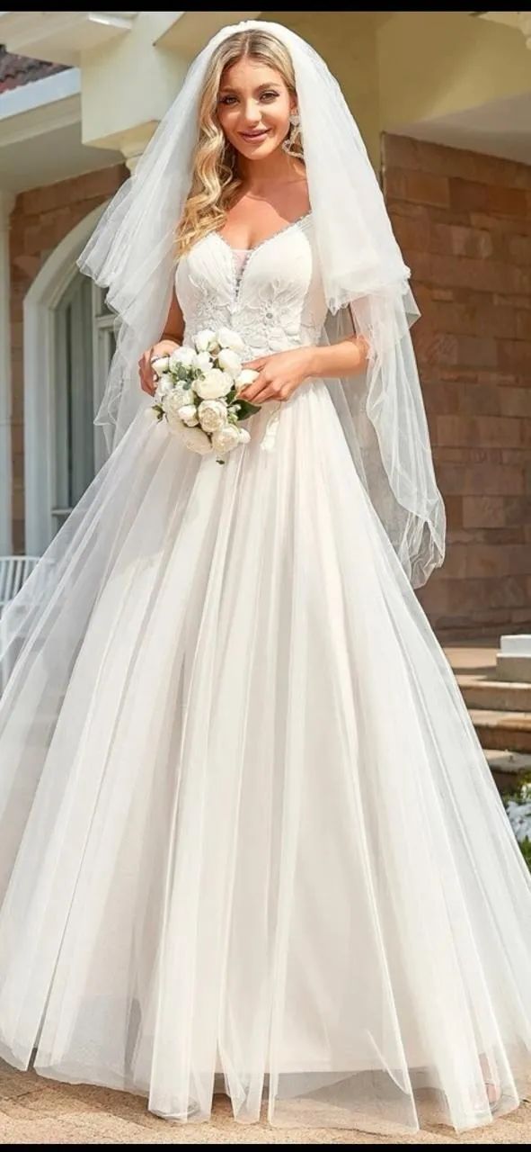 vestido de noiva branco bordado com renda gripir
