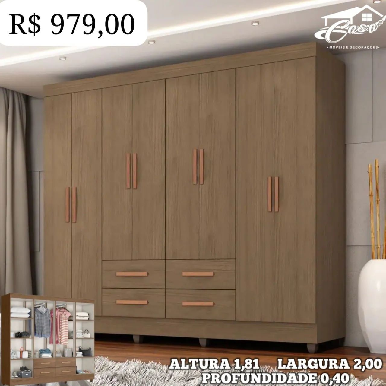GUARDA ROUPA CASAL R$ 979,00 - Foto 3