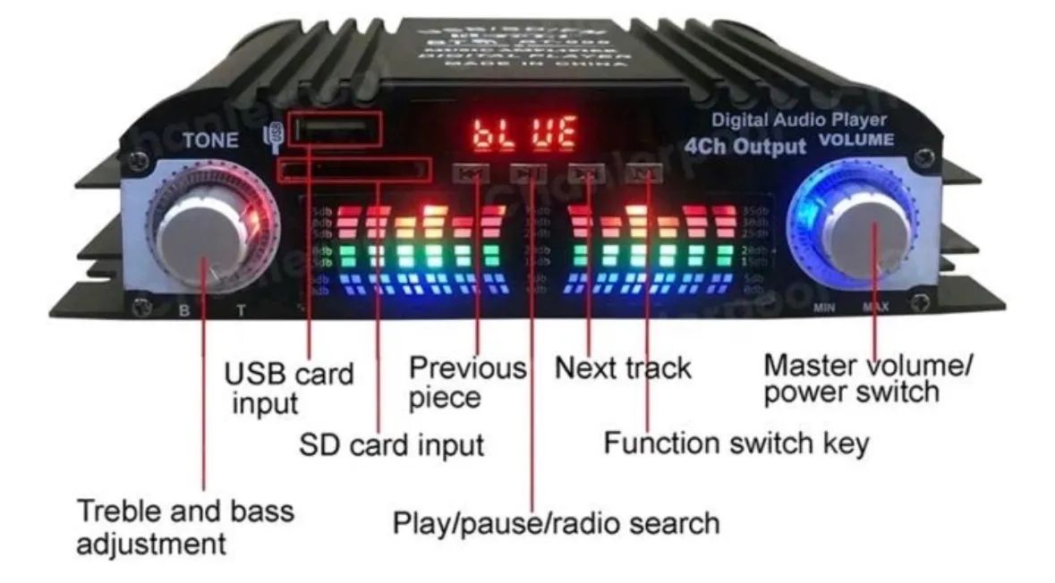 Mini Amplificador Módulo 4 canais BT-998 - Foto 4