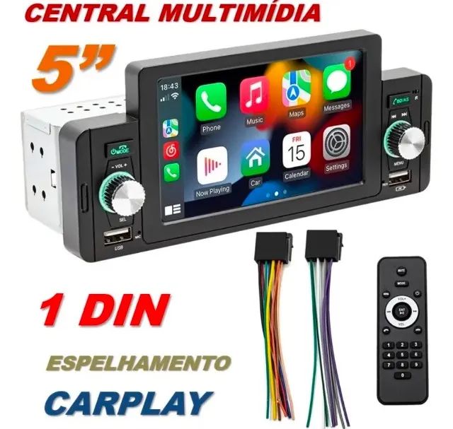 Multimídia Universal 1din + Carplay + Android Auto