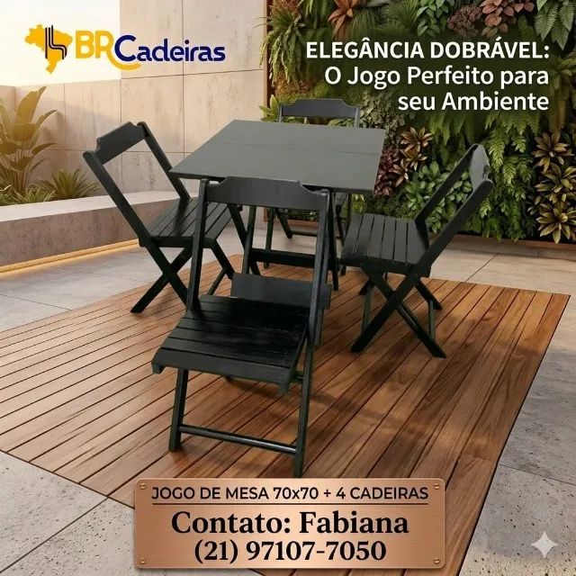 Mesa rustica 70x70 com 4 cadeiras em madeira 