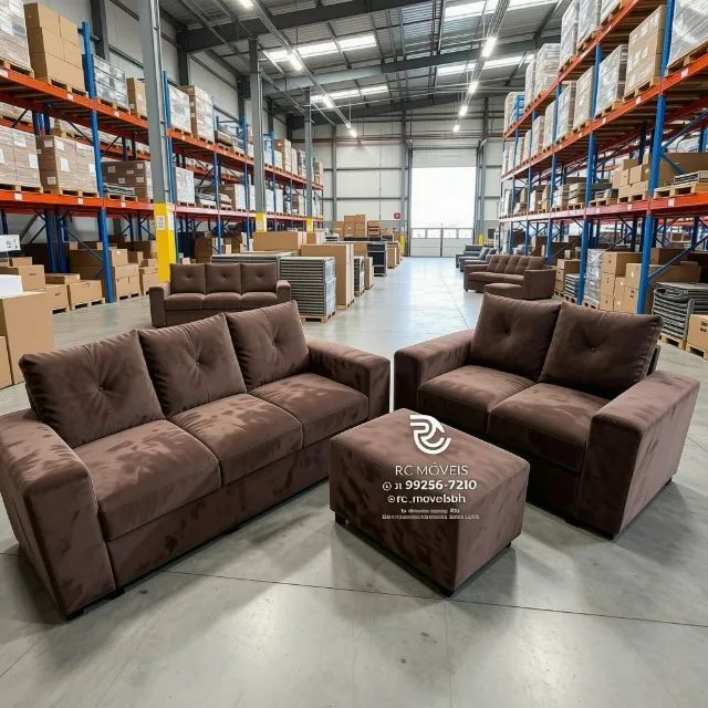 Sofá 2 e 3 Lugares com Puff Suede Grafite D33 Confortável - Foto 2