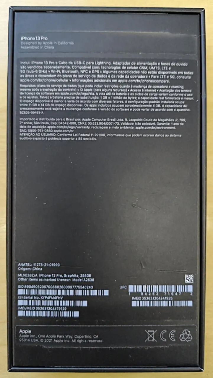 CAIXA VAZIA IPHONE 13 PRO GRAPHITE 256GB - Foto 2