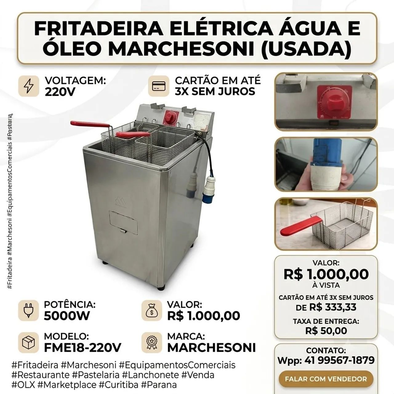 fritadeira marchesoni 18 litros água e óleo 