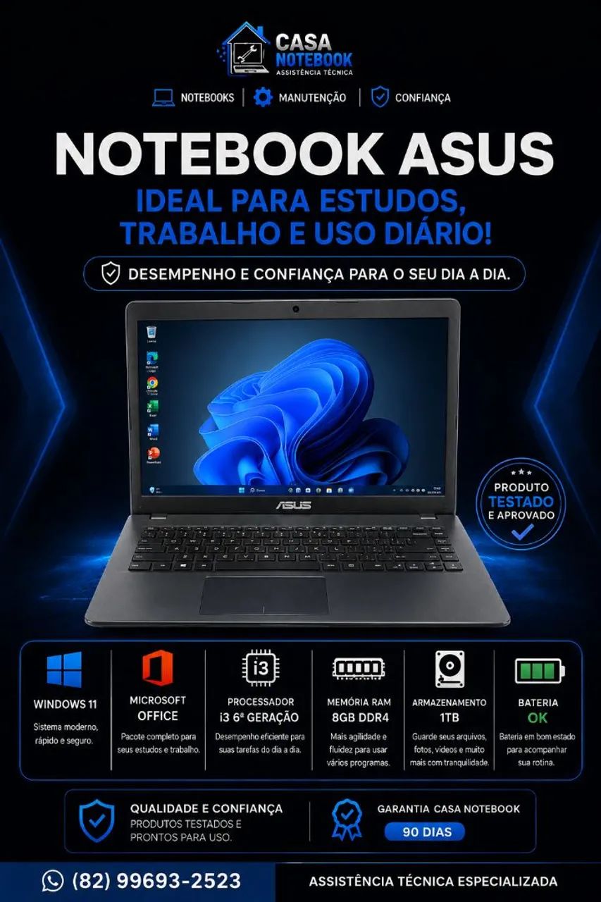 Notebook i3(6 geração ) 8gb ddr4 1terabyte de amarzenamento 