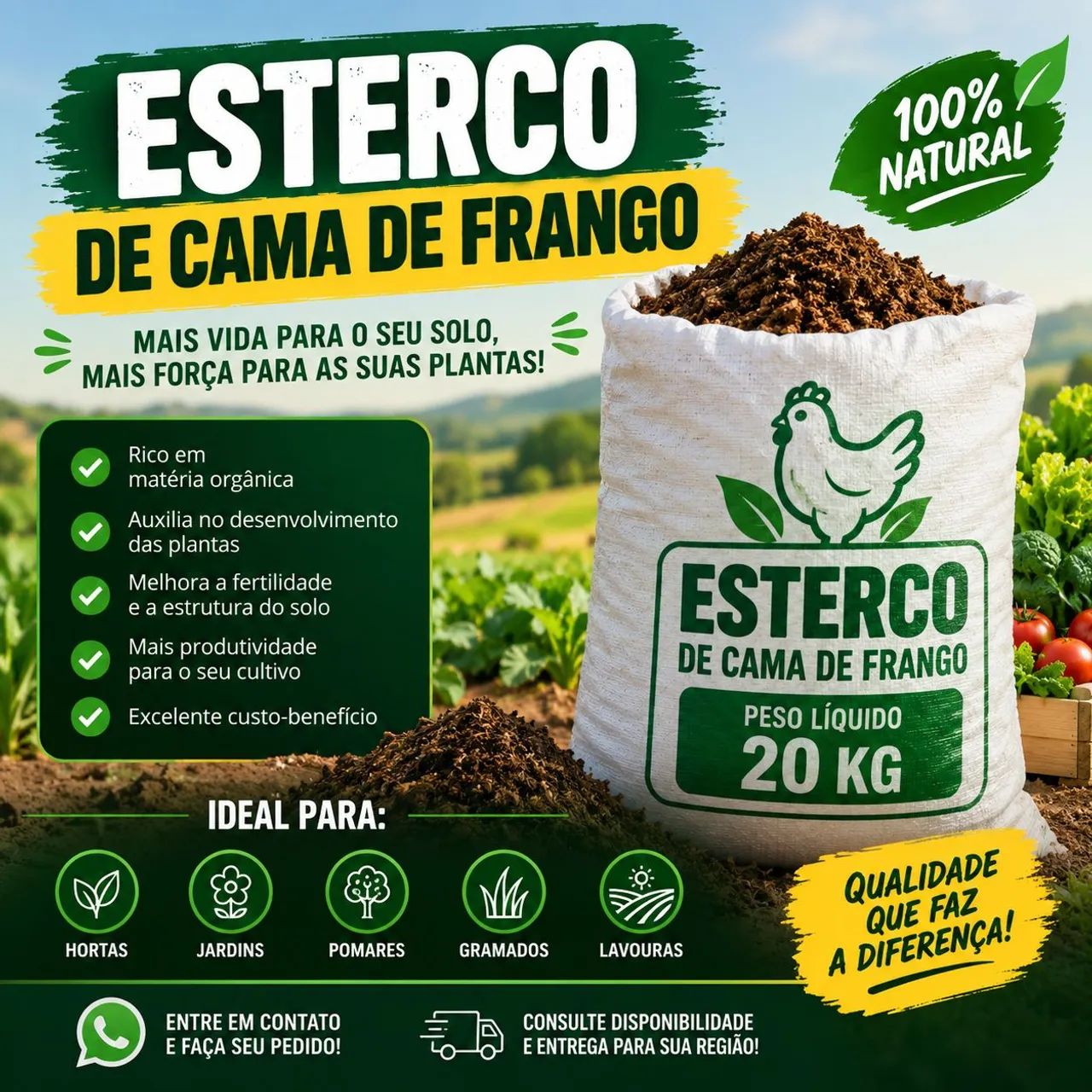 Esterco orgânico cama de frango 