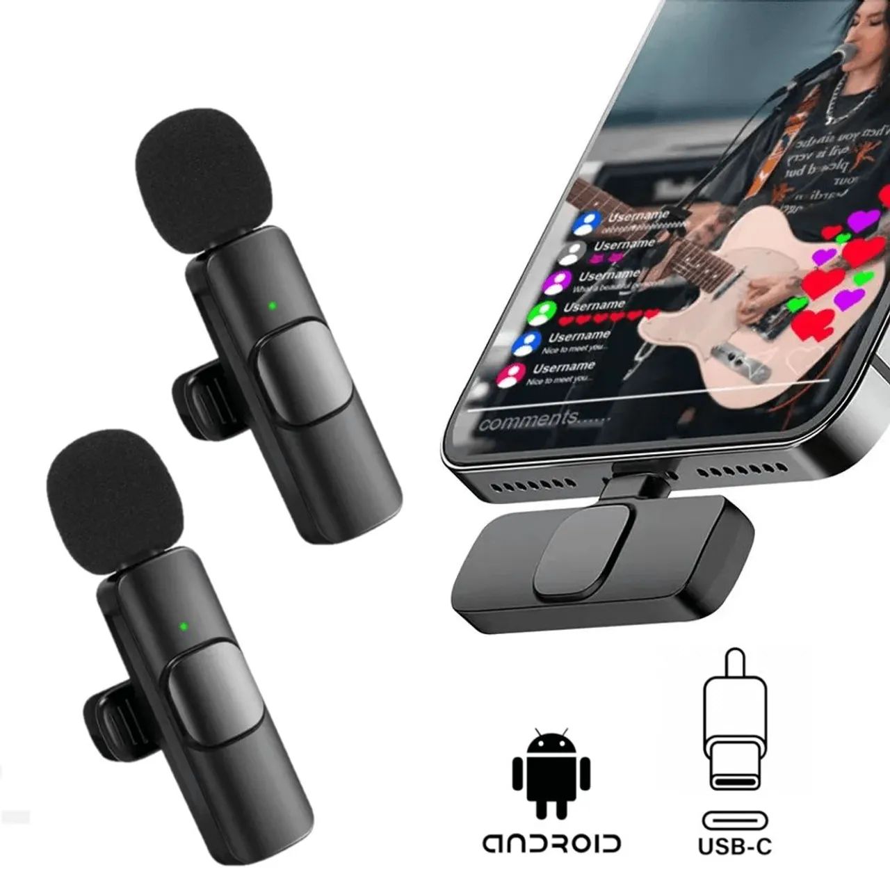 Microfone para Celular duplo 2 em 1 lapela sem fio  Vídeo e Áudio de Alta Qualidade