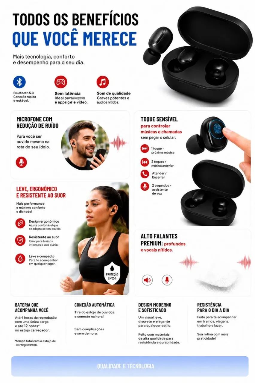 Fone Bluetooth Redmi AirDots 2 - Preto - Foto 2