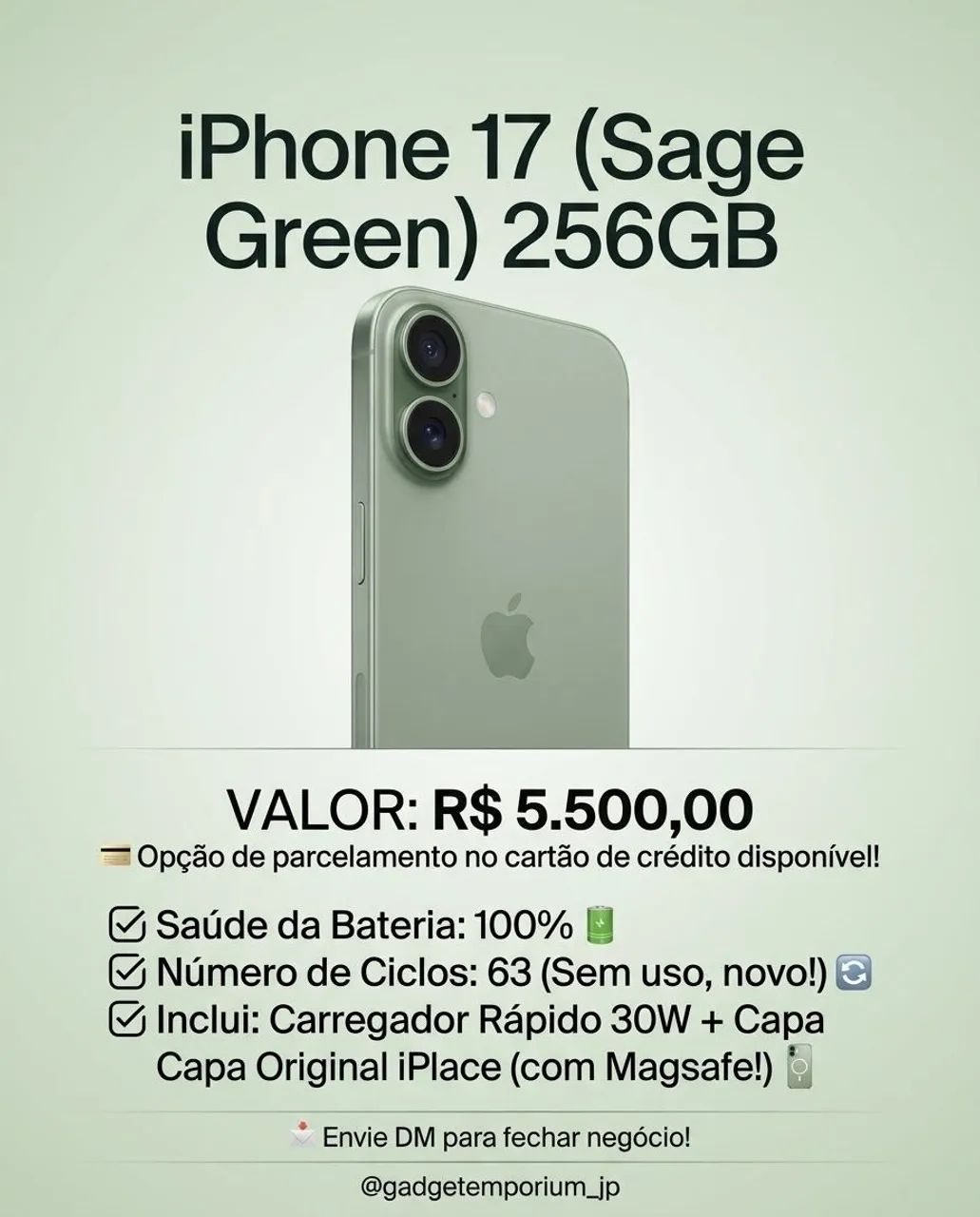 Iphone 17 com capa e película salvia