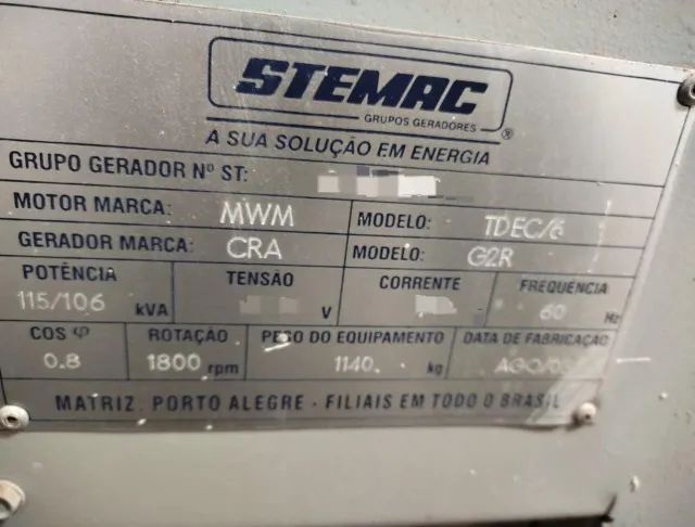 Gerador 115KVA 2003 Motor MWM Tdec/6