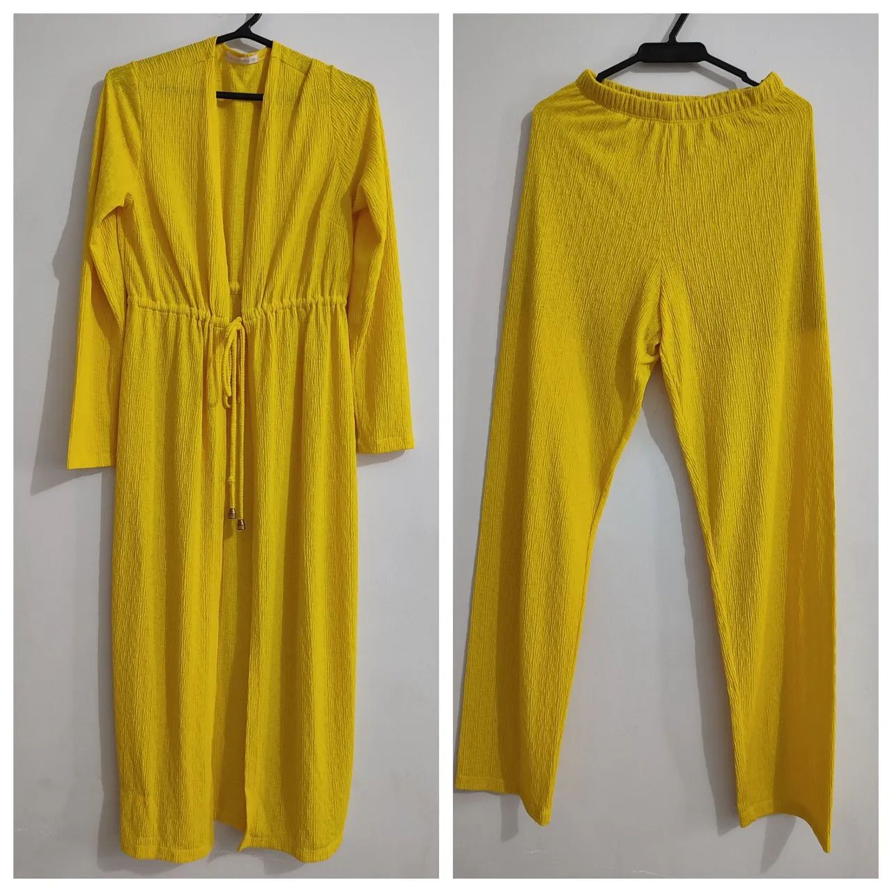 Conjunto de Cardigã e Calça Amarelo