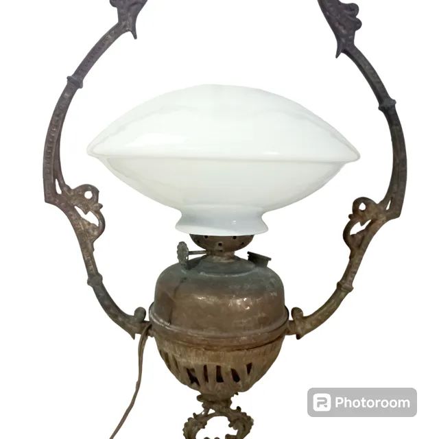 lustre de teto antigo de bronze com cúpula de opalina - Foto 4