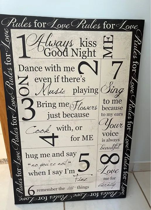 Quadro decorativo Regras para o amor 