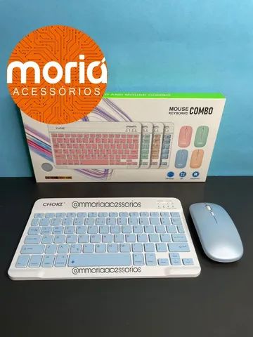 Kit Teclado e Mouse Bluetooth Sem Fio Tablet, Celular e IPad Azul - Foto 4