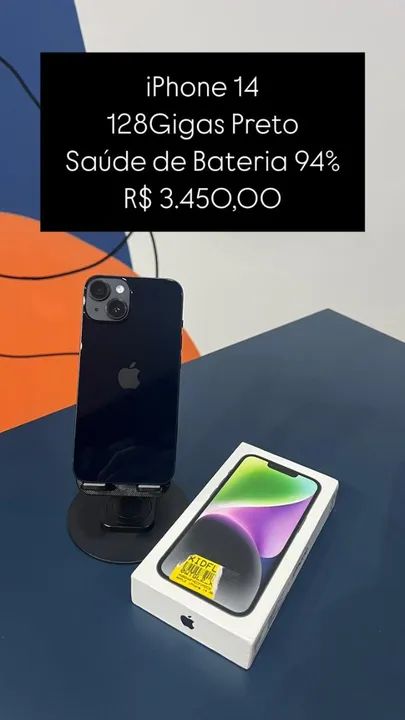 IPhone 14 128GB Preto Saúde de bateria 94% Impecável | Loja Fisica
