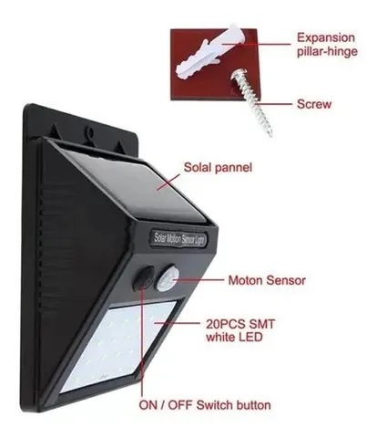 Luminária Solar Sensor Presença 20 Leds