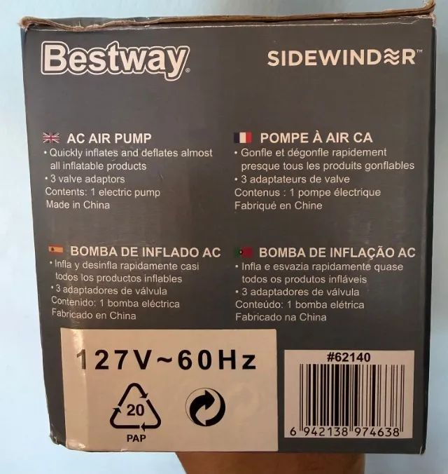 Bomba De Ar Elétrica 3 Bicos 127v Sidewinder Bestway para colchão e etc - Foto 4
