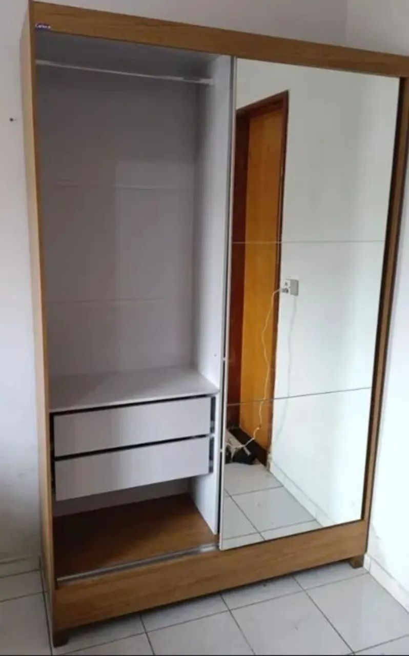 Guarda Roupa De Solteiro com Espelho Microlar - Entrega e Monta
