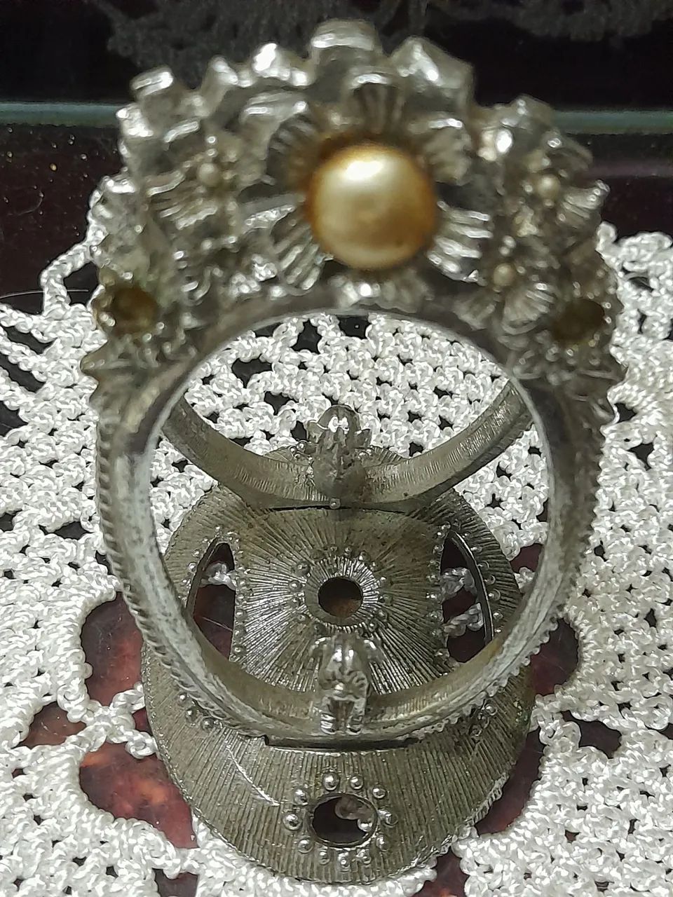 Porta guardanapo  Vintage com Detalhes Florais e Pérola