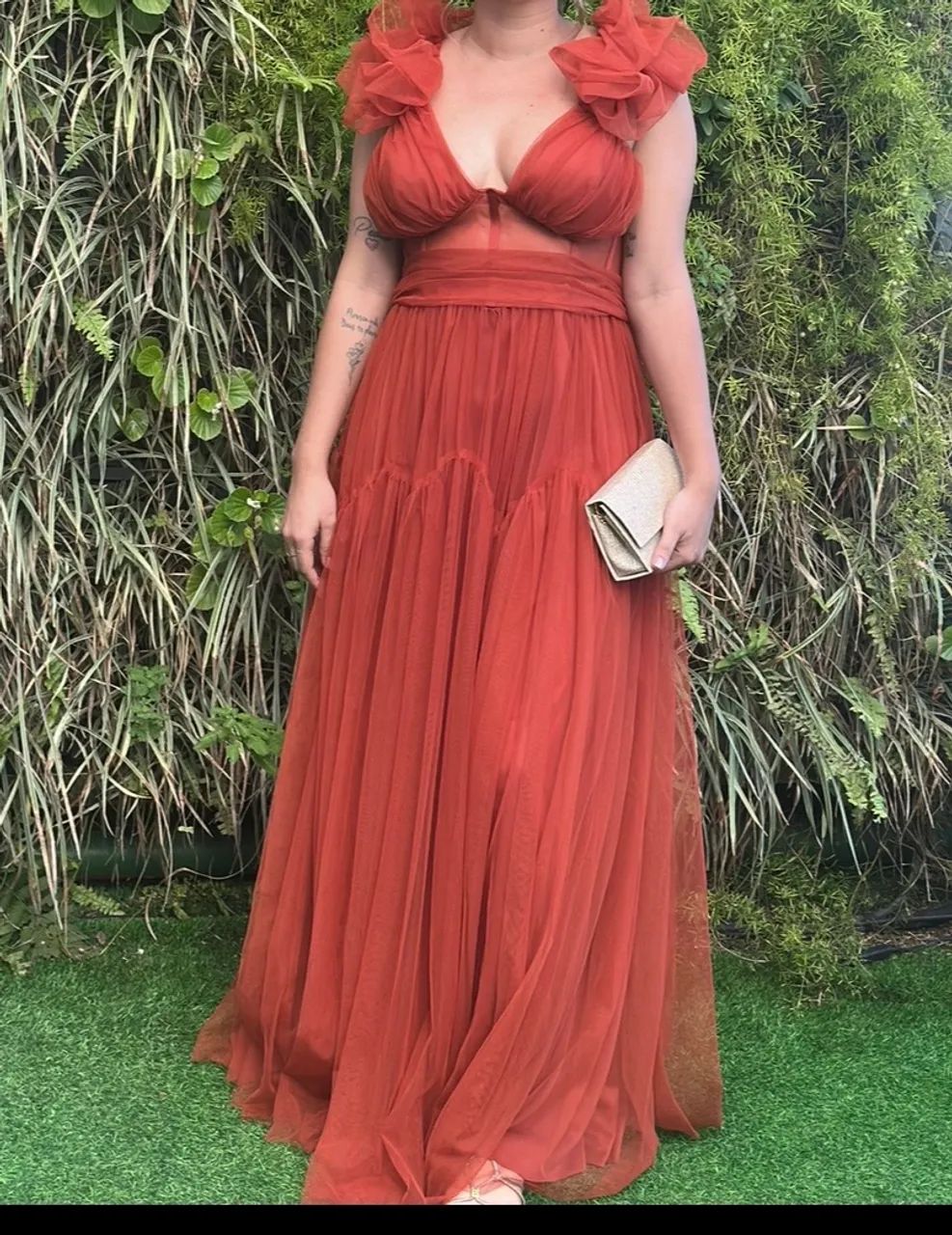 Vestido Longo de Tule terracota 