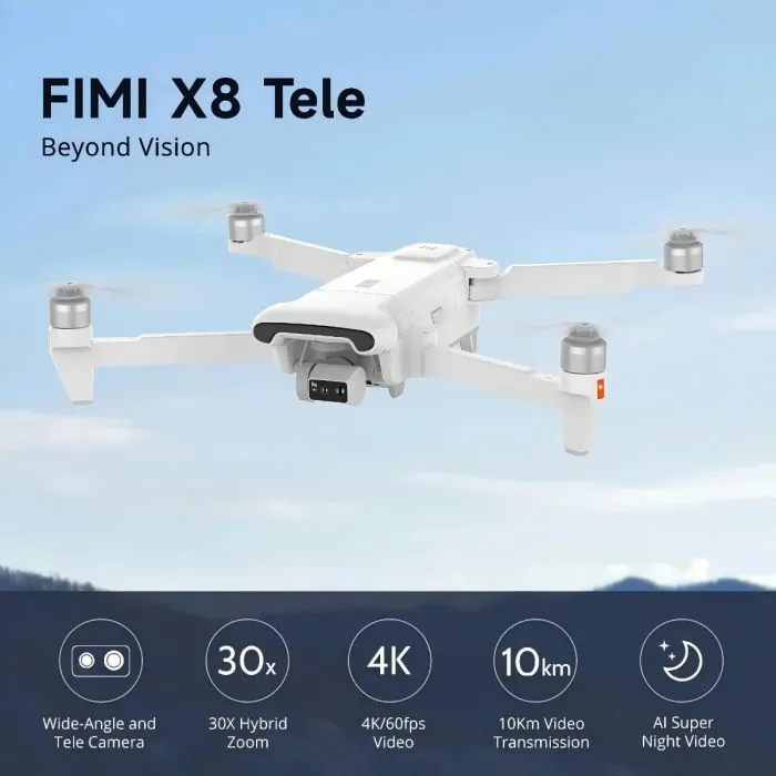 FIMI X8 Tele - Drone com Zoom Híbrido 30x e Vídeo 4K