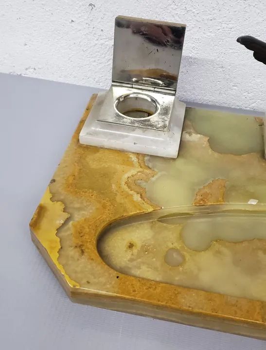 Tinteiro de pedra alabastro antigo ler descrição  - Foto 2