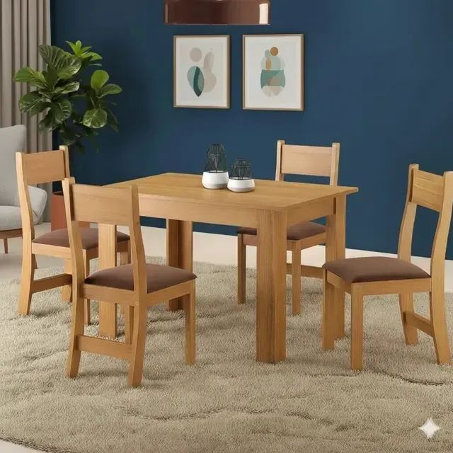 Mesa de jantar com 4 cadeiras marrom