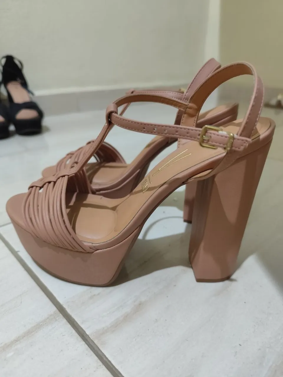 Sandália Salto Bloco Rosa Nude
