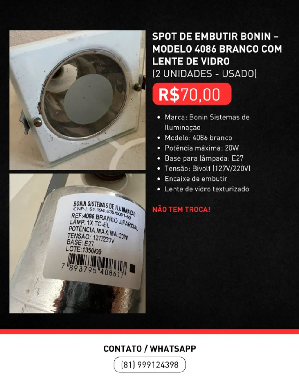 Spot de embutir Bonin - modelo 4086 branco com lente de vidro