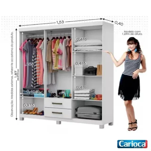 Guarda Roupa Áries Branco C/Pés Carioca - Entrega Rápida!  - Foto 2