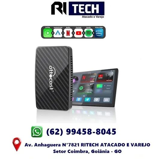 Adaptador CarPlay Sem Fio Android iOS Espelhamento Total Ottocast Play2Video Pro