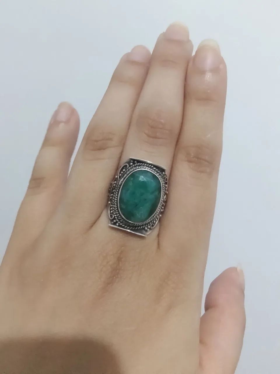 Anel Prata 925 Esmeralda Indiana 17 - Foto 5