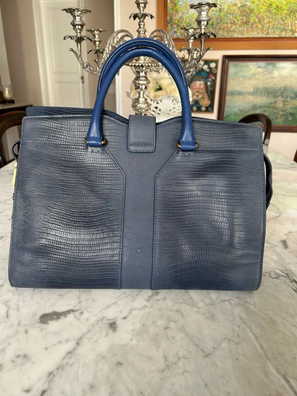 Bolsa YSL Cabas Chyc azul couro - Foto 2