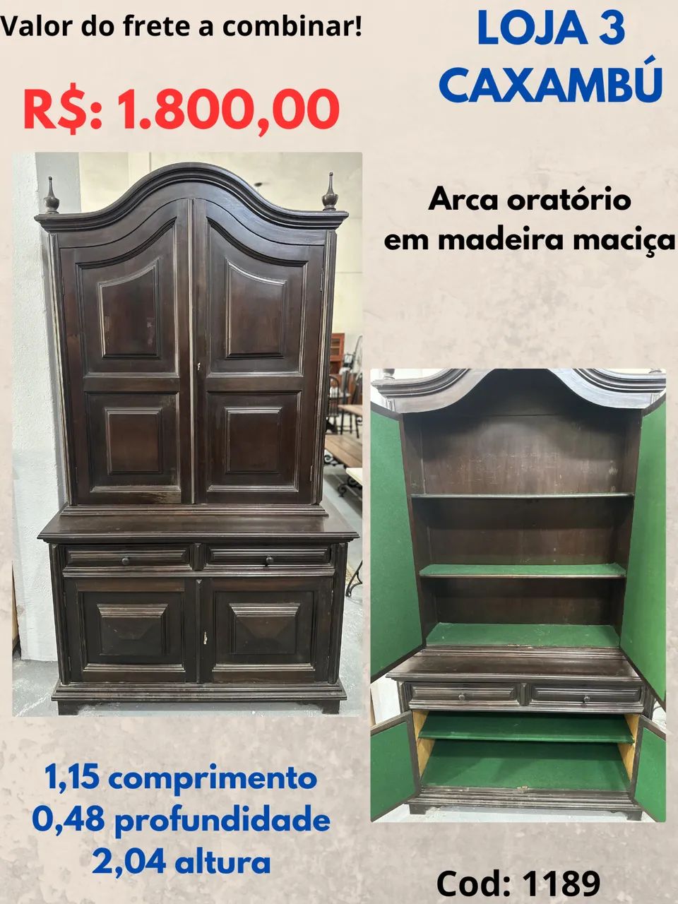 Arca oratório de madeira maciça 